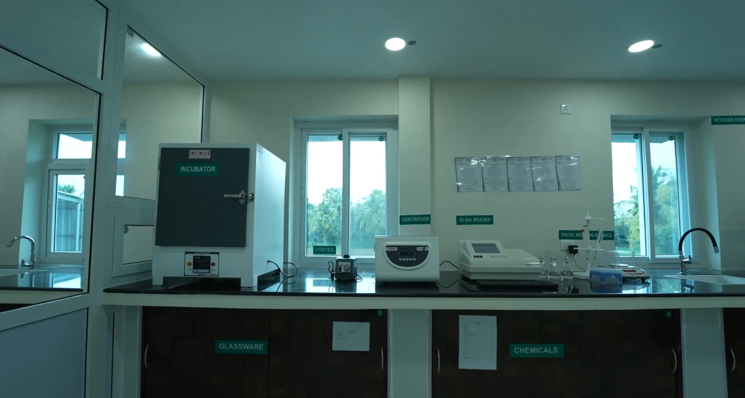 Laboratory room with ELISA reader and incubator