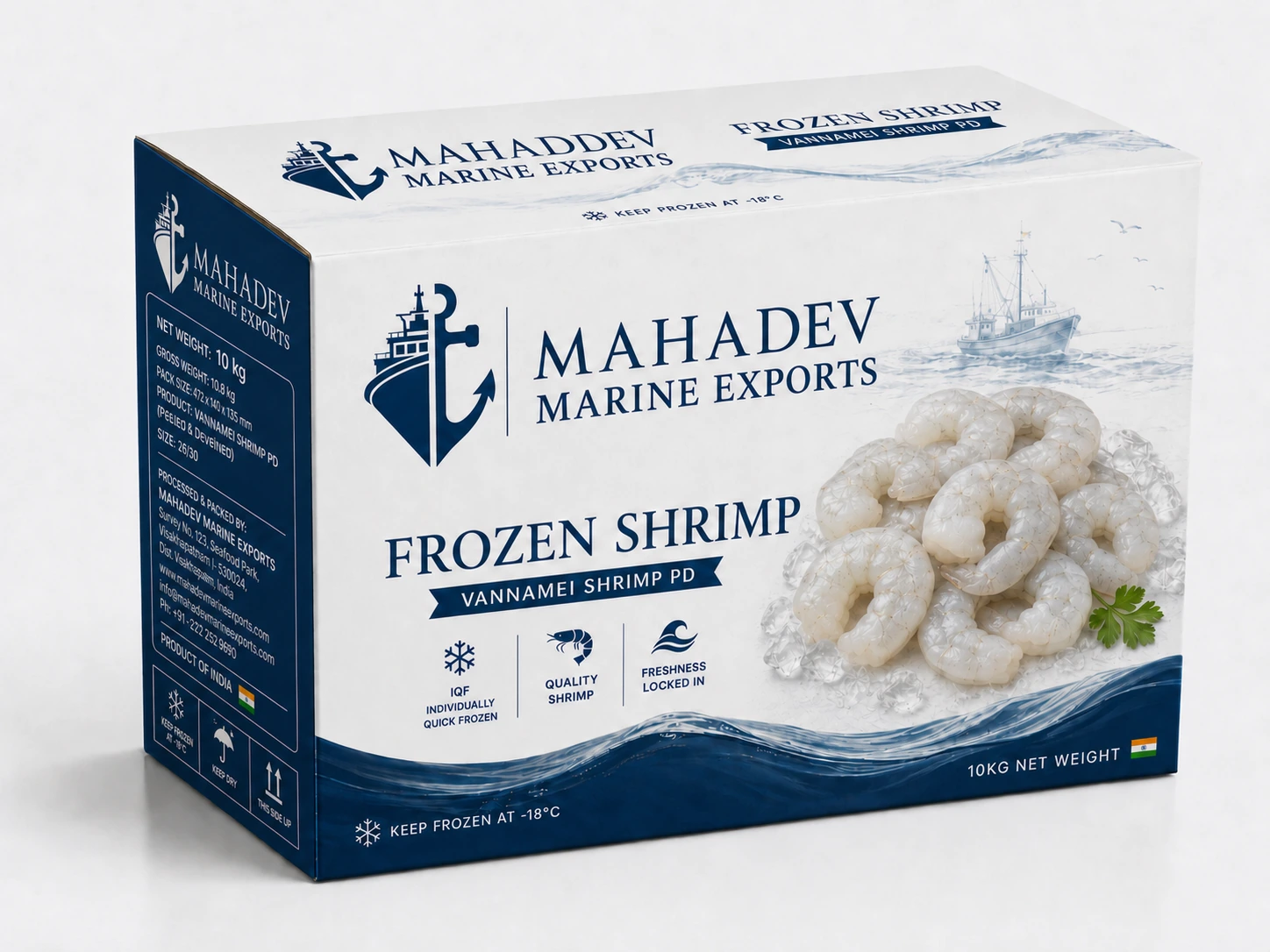 Mahadev Vannamei shrimp PD carton