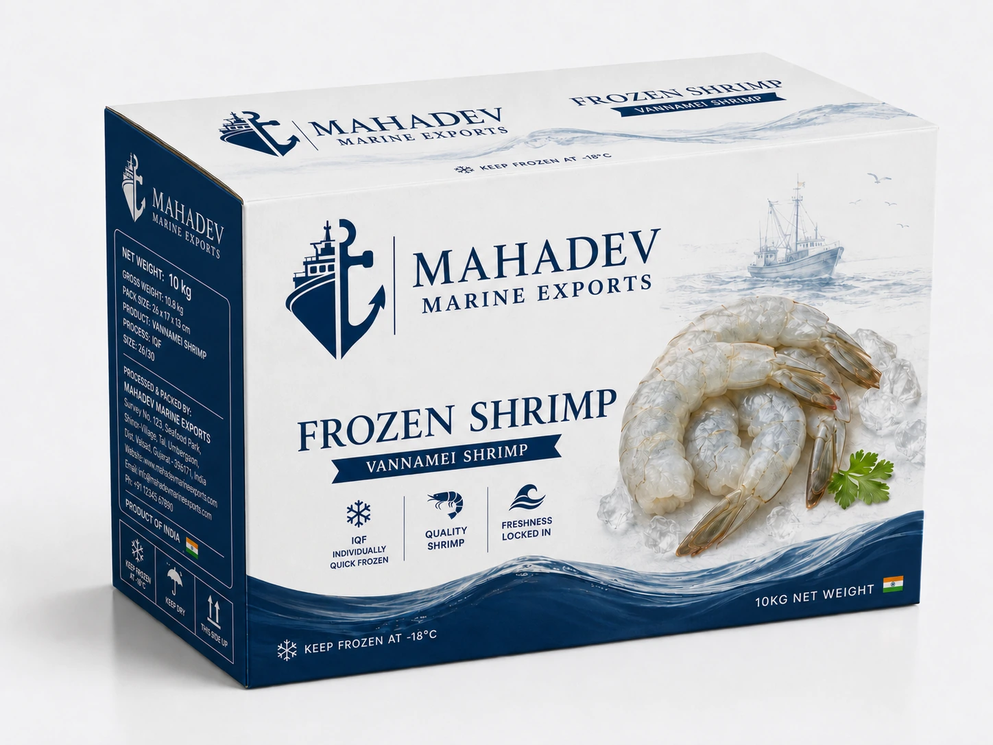 Mahadev frozen Vannamei shrimp carton